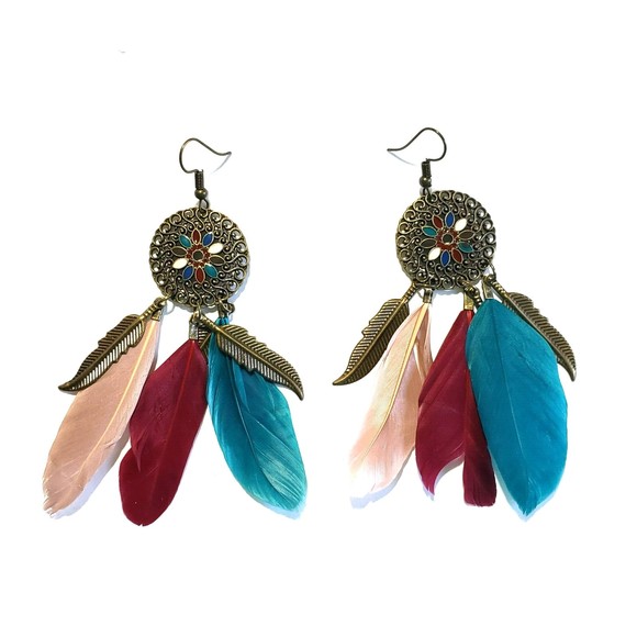 Feather Earrings Retro Boho Tassel Dream Catcher Style Hook Women Jewelry - Picture 1 of 7